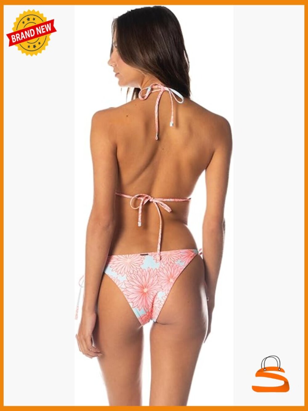 Reversible Low Rise Bikini Bottom XS Polyester Blend Drawstring Tie Sides